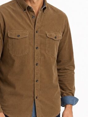 Jeremiah Men’s L Brown Corduroy Button-Up Shirt Chambray Trim Workwear